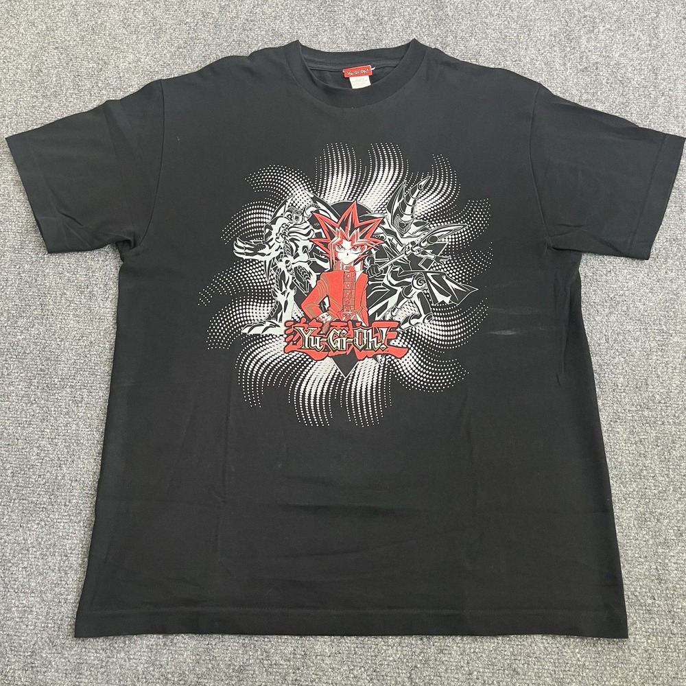 Vintage Y2K Yugioh Trading Card Graphic Tee Shirt Size Mens Large Black Rare